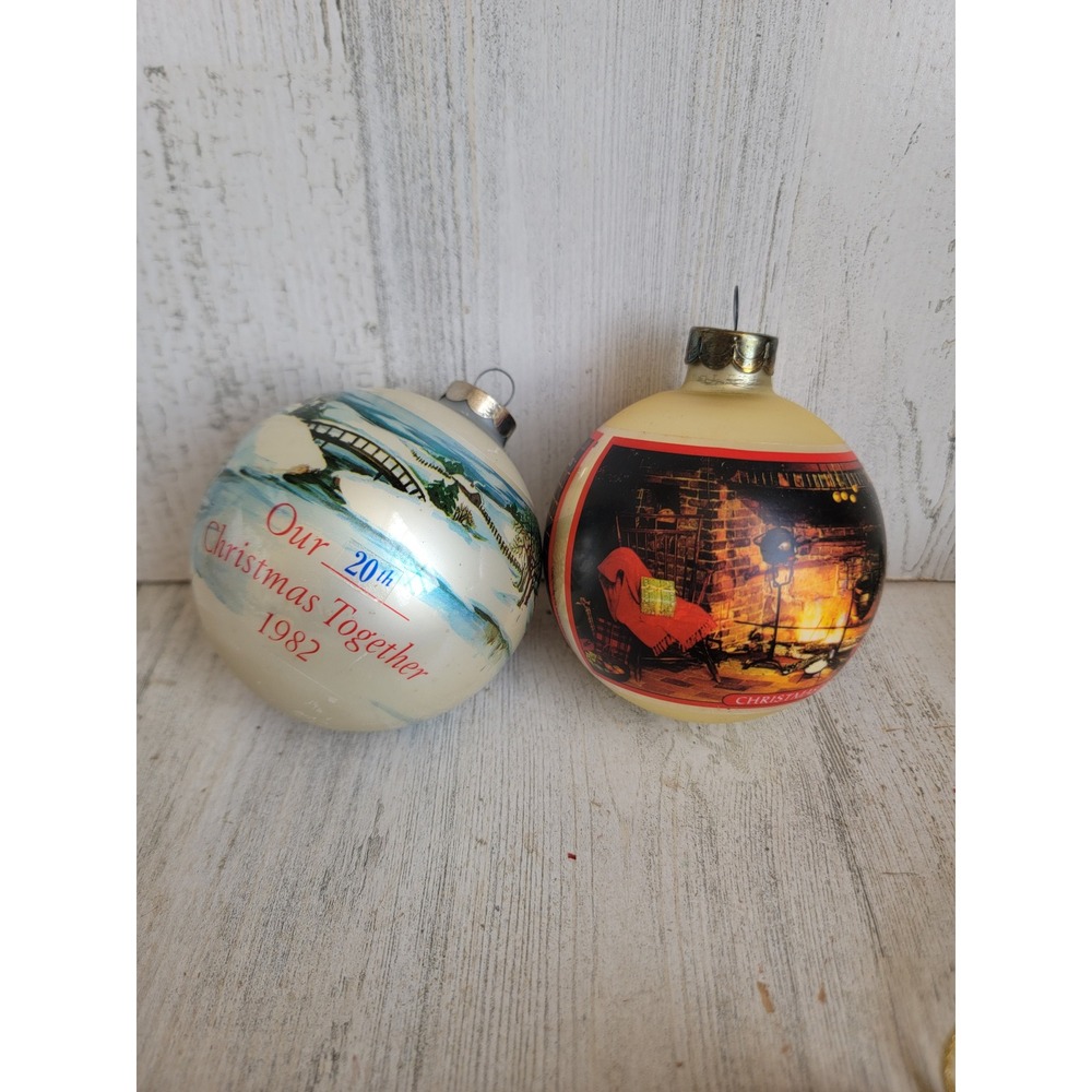 Hallmark vintage Christmas at home together glass ball ornament Xmas set